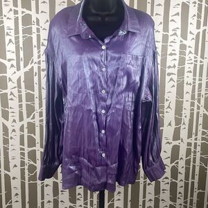 Iridescent Purple Blue Wrinkled Texture Blouse XL
